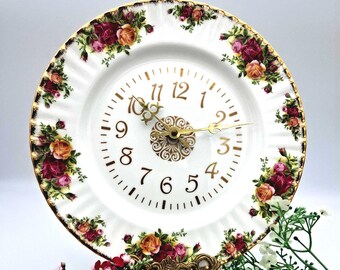 Royal Albert Old Country Roses Porcelain Clock, English Bone China Wall Decor