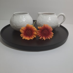 Vintage Majolica Ceramic Creamer and Sugar Bowl White Maple Leaf by Bordallo Pinheiro, Made in Portugal