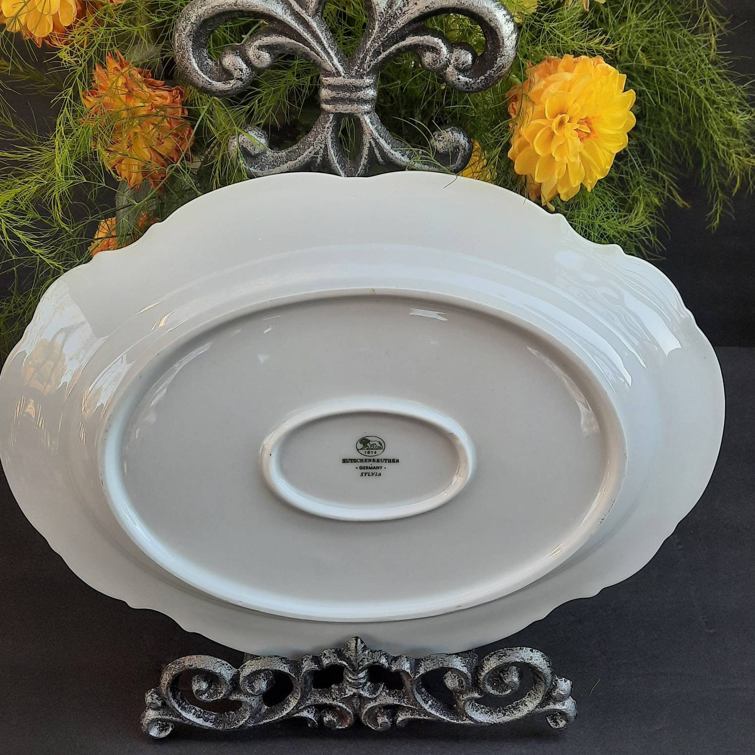 Vintage Hutschenreuther Serving Platter: Sylvia Pattern, Pink