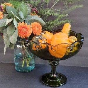 Indiana Glass Company Green/Avocado Triple Teardrop Pedestal Bowl, Great Condition, No Chips, No Cracks.