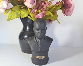 Dwight D. Eisenhower Wedgwood Black Basalt Bust with Gold Lettering