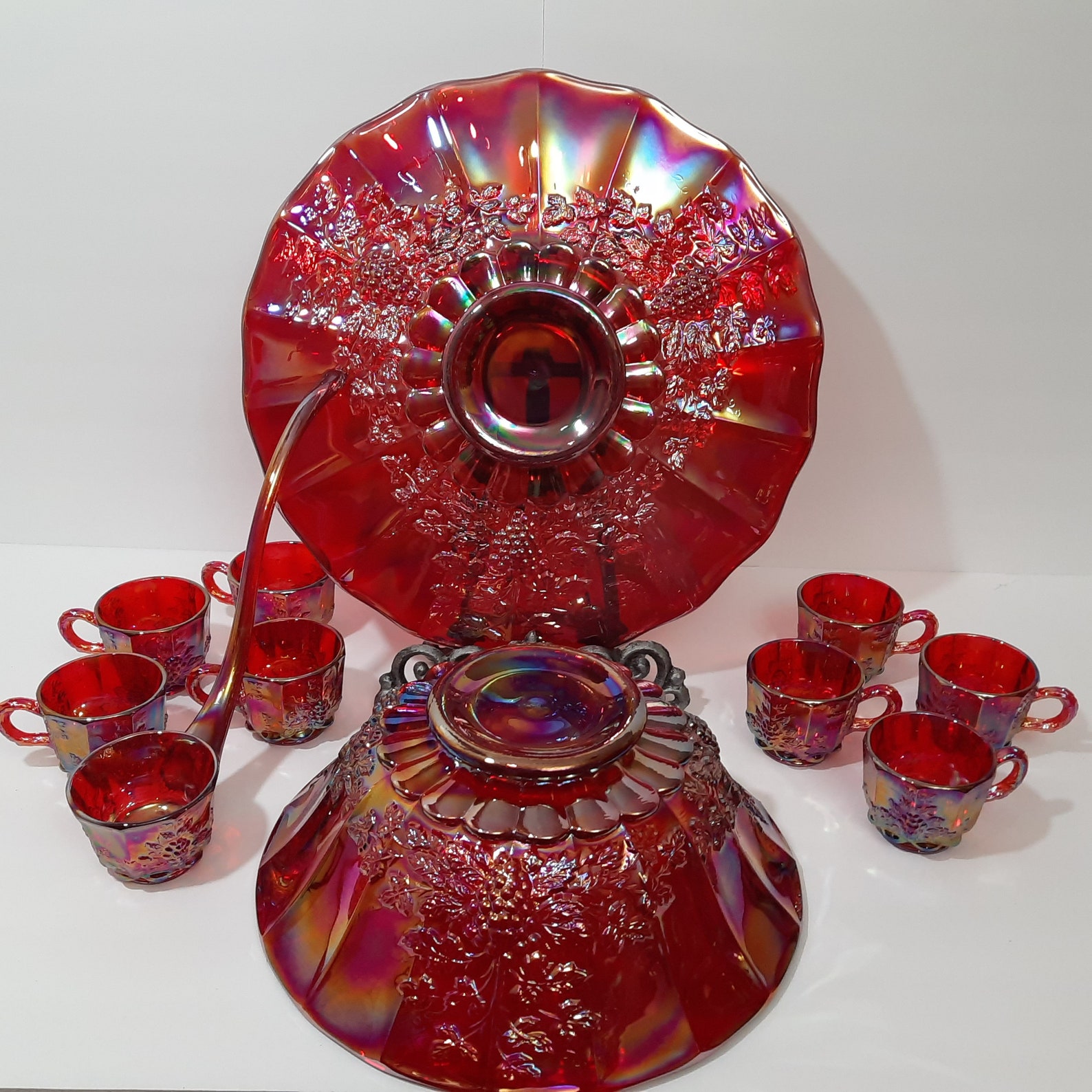 Vintage Carnival Moser Glass Ruby Red Punch Bowl Set 11 pcs. Etsy