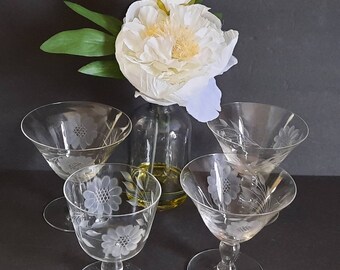 Vintage W.J. Hughes Cornflower Crystal Sherbet Glasses With