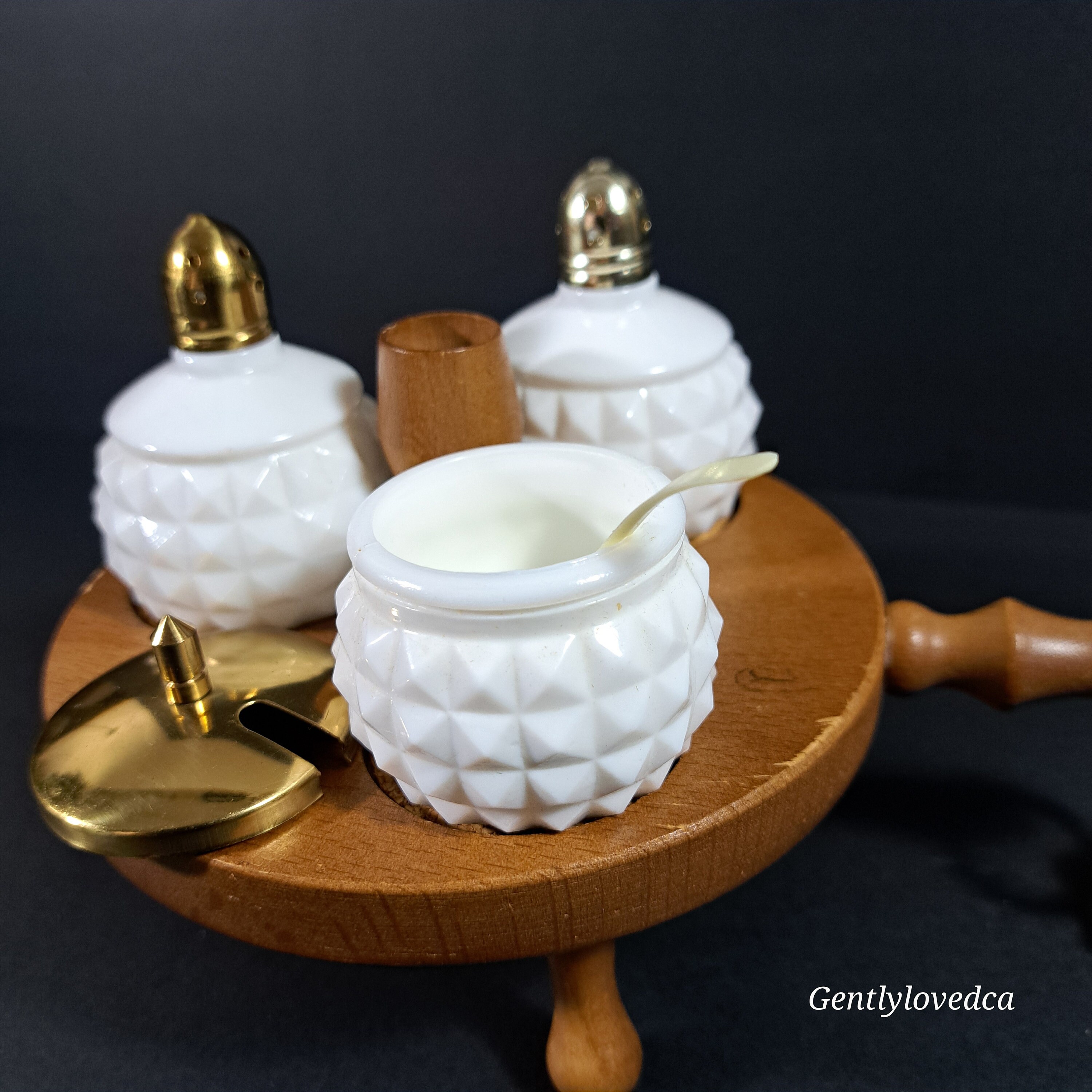 Vintage Milk Glass Shakers Trio: Salt, Pepper, Mustard Pot