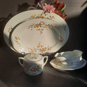 Antique Union T Made in Czechoslovakia China Serving Platters, Sugar Bowl and Gravy Boat.