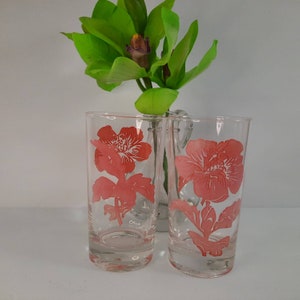 Vintage 1940s, Federal Glass Co. Pink Hibiscus Juice Glasses, Vintage Glasses, Vintage Drinking Glasses, Federal Glass Glasses, Barware