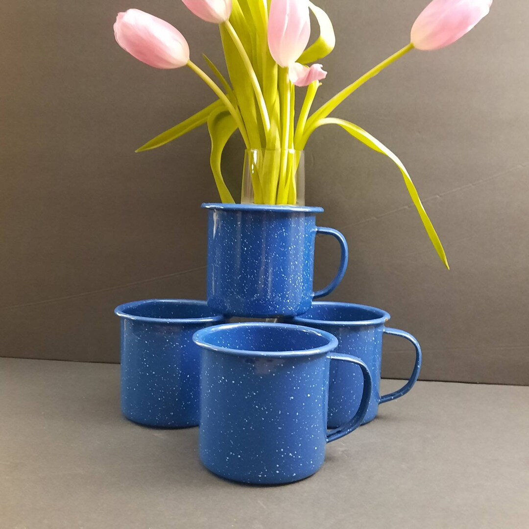 Vintage Blue Speckled Enamel Coffee Cups Made by Cinsa Made Etsy
