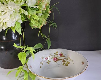 Vintage Vegetable Serving Bowl, Briar Rose by W Eschenbach Moss Roses, Scalloped, Embossed, Gold Trim, Fine China, Bavaria, Germany