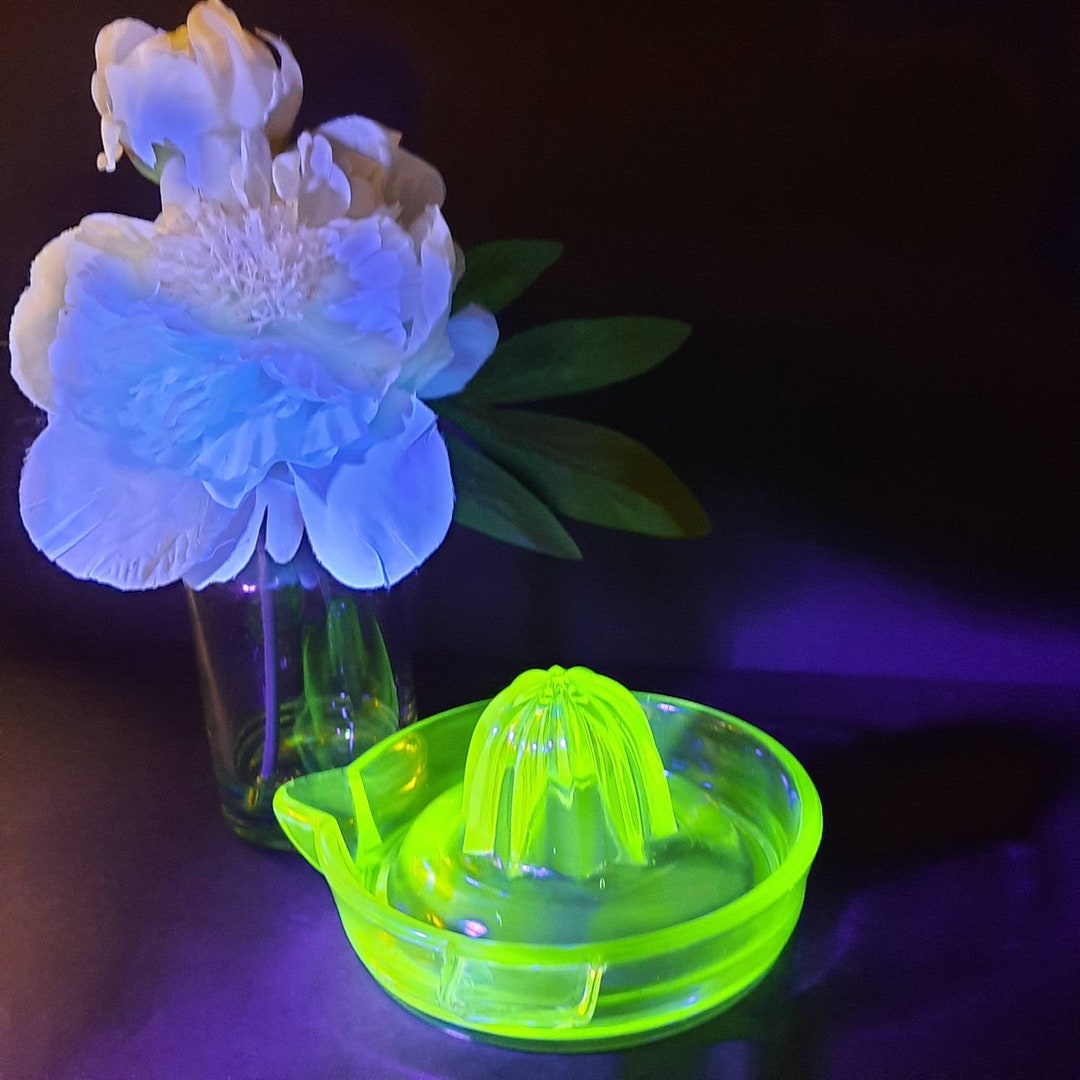 Uranium Glass Citrus Reamer, Vaseline Glass Lemon Juicer, Green Depression Glass Orange Juicer