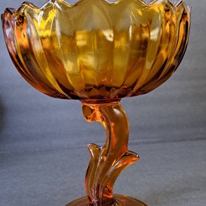 Vintage Amber Indiana Glass Lotus Blossom Pedestal Compote Candy Dish