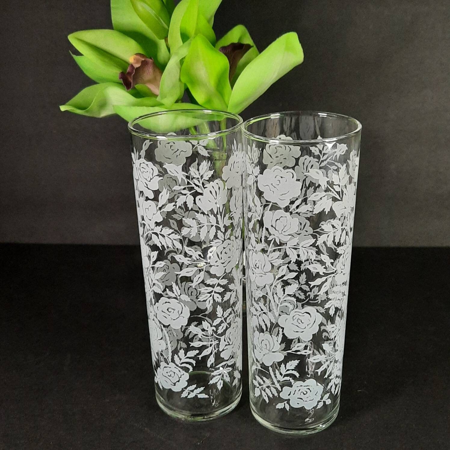 Mid Century Iced Tea Glasses Classic Libbey White Roses Etsy
