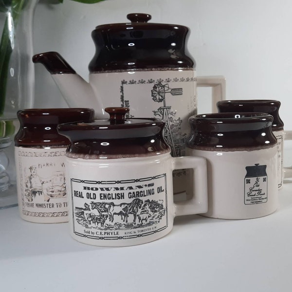 Théière en poterie Abénakis vintage. Poterie d’art fabriquée au Canada, ustensiles de cuisine vintage, poterie canadienne de collection, théière, 2 tasses, verseur