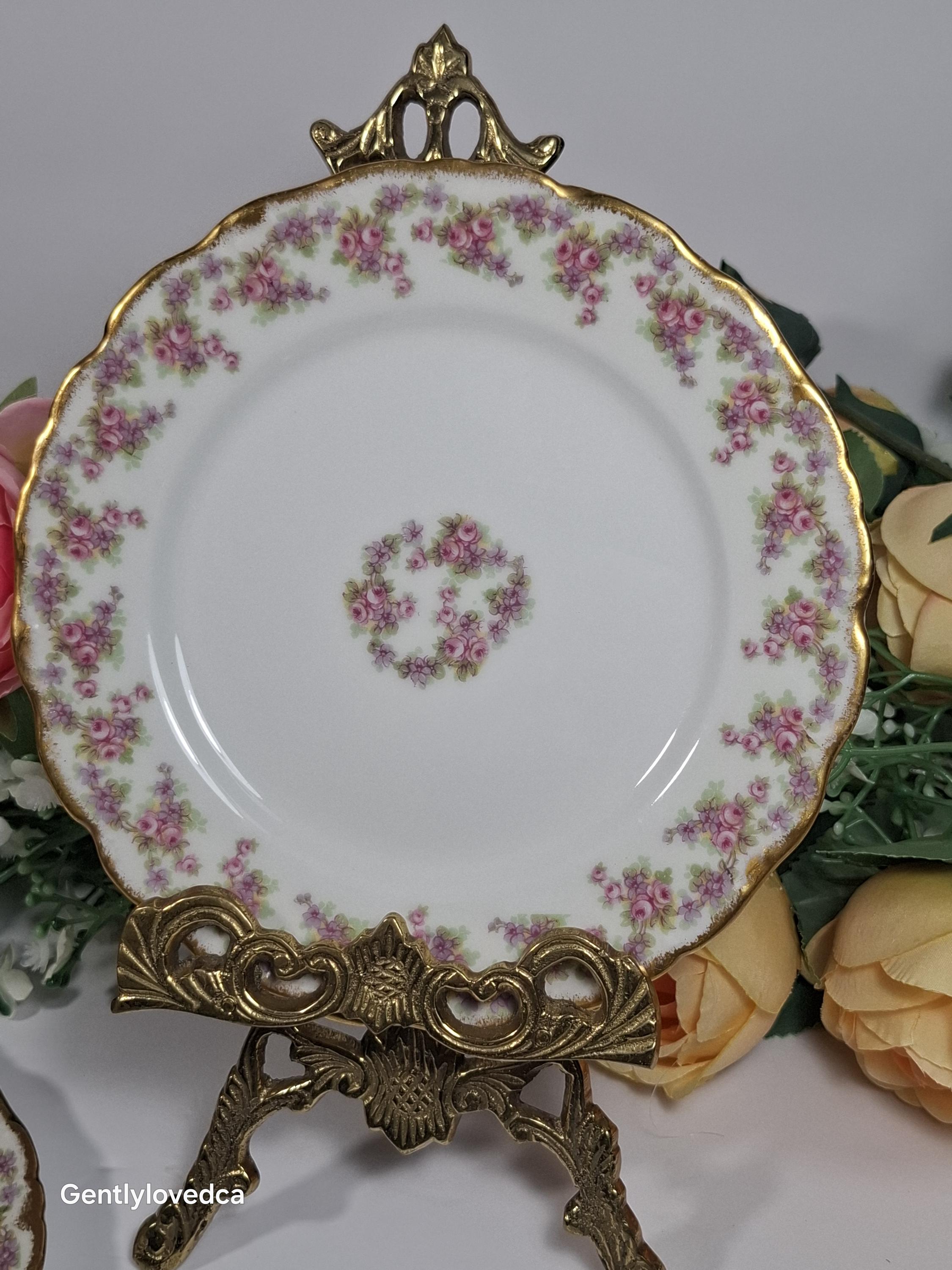 Vintage Limoges Dessert Plates (set of 4): Bridal Wreath Roses