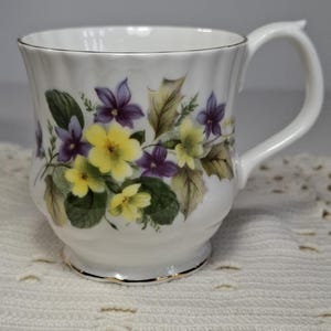 Royal Albert Mug Purple Violets and Yellow Flowers, Spring Flowers Bouquet, Coffee Mug, Royal Albert Coffee Mug
