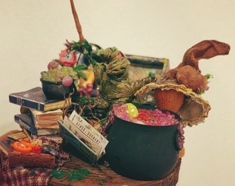Witchy miniature trunk scene diorama