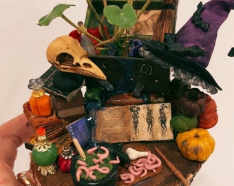 Witchy miniature trunk scene diorama