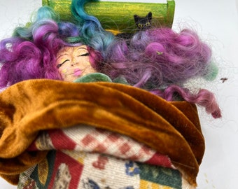 Miniature bed sleeping ooak doll