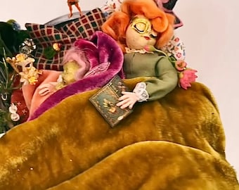 Miniature Sleeping witch doll with baby 1:12