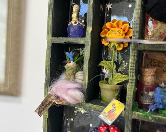 Slytherin Witch Wizard shadow box book shelf miniature