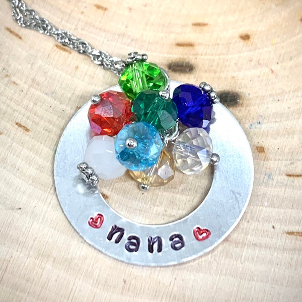 Birthstone Circle Customized Necklace #handstamped #mom #nana #wife #grandma #birthstone for each #child or #grandchild #mothersday