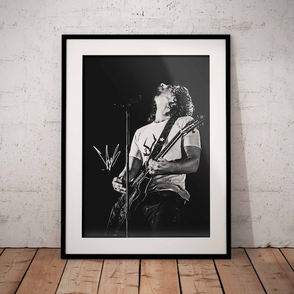 Chris Cornell Poster with signature - Soundgarden Art Print - Rock Music Wall Design - Black White Artwork Printed - Electric Guitar Player