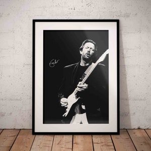 Eric Clapton Poster with signature - Rock Guitarist Wall Design - Blues Music Art Print - Black White Printed Artwork