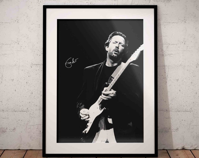 Eric Clapton Poster with signature - Rock Guitarist Wall Design - Blues Music Art Print - Black White Printed Artwork