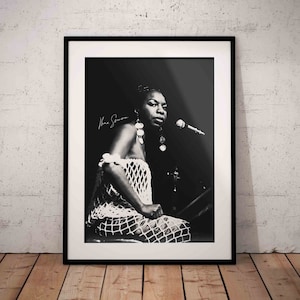 Nina Simone Art Print with signature - Jazz Music Poster - Pianist Wall Design - Black White Artwork Printed