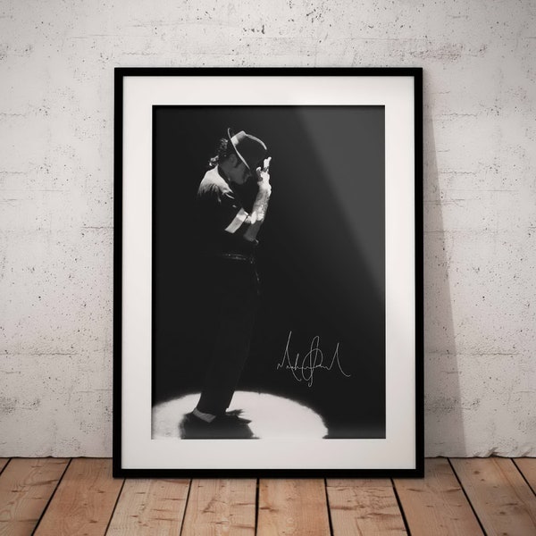 Michael Jackson Poster with signature - King of Pop Music Art Print - Singer Wall Design - Black White Printed Artwork