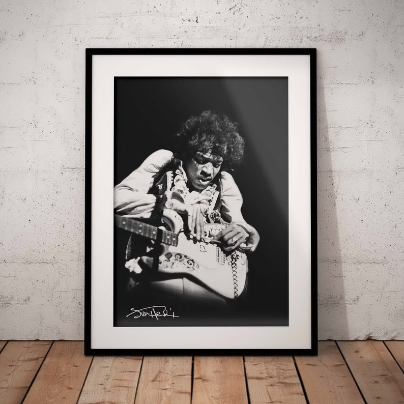 Jimi Hendrix Art Print Electric Guitarist Poster With Signature Rock N