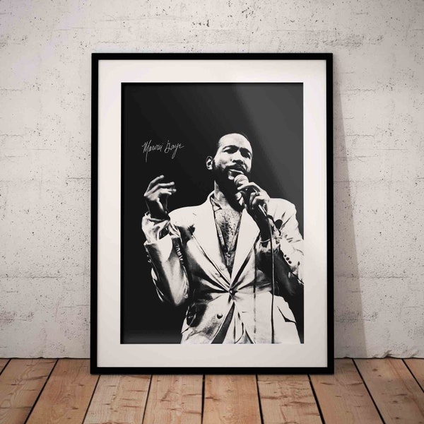 Marvin Gaye Art Print met handtekening - Soul Music Poster - Motown Wall Design - Zwart Wit Kunstwerk afgedrukt