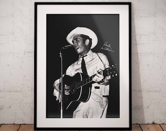 Hank Williams Art Print with signature - Country Guitarist Poster - Music Wall Design - Black White Guitar Player