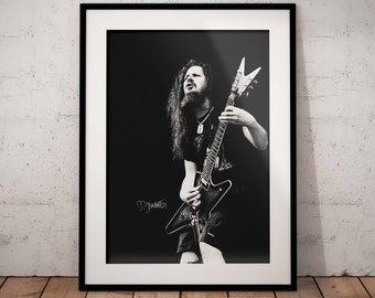 Dimebag Darrell Poster with signature - Pantera Art Print - Heavy Metal Music Wall Design - Black White Artwork Printed - Electric Guitarist