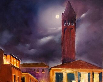 Original oil painting "Moonlight Night in Venice" 40 x 60 cm, oil on canvas