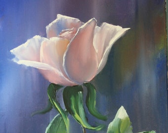 Original oil painting on canvas, white rose