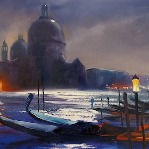 Original oil painting &quot;St. Mark&#39;s Basilica in the moonlight&quot; 40 x 60 cm, oil on canvas