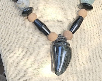 Sculpted Bead Necklace~ Chalchihutlicue~ Feminine Essence of Waters