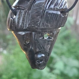 Obsidian Stone Life and Death Sculpted Pendant