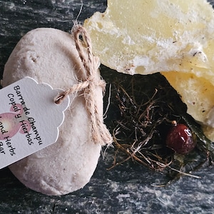 May include: A white shampoo bar with a brown twine bow and a white tag that reads "Barra de Champu Copal y Hierbas Copal and Herbs Shampoo Bar".