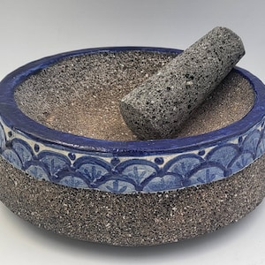 Authentic Volcanic Stone Molcajete with Talavera from Puebla, Mexico