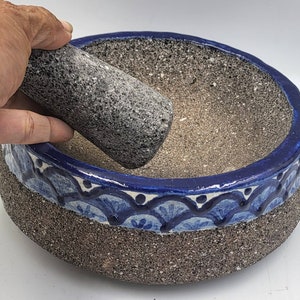 Authentic Volcanic Stone Molcajete with Talavera from Puebla, Mexico