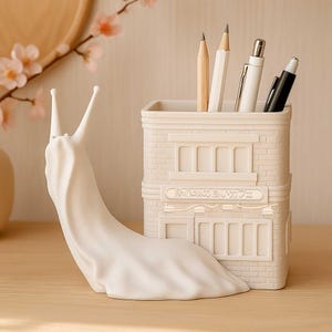 Snail Pen Holder STL File: 3D Printing Desk Organizer Digital Download