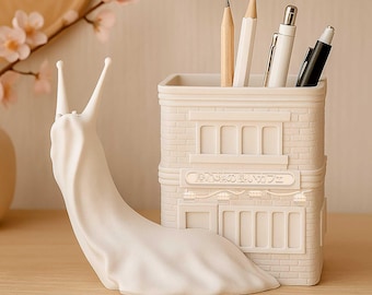 Snail Pen Holder STL File: 3D Printing Desk Organizer Digital Download
