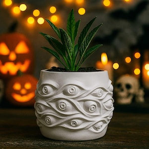 Creepy Eye Plant Pot STL: Halloween 3D Printable Planter Digital File