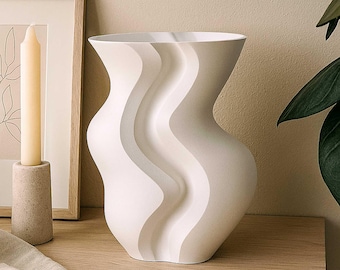 3D Printable Wave Vase STL File: Modern Organic Decor Digital Download