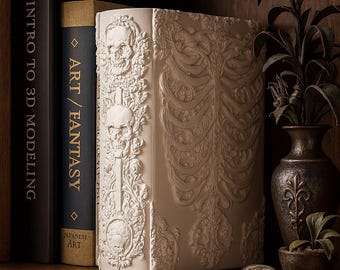 Skeleton Book Nook STL File: Gothic Skull 3D Printing Digital Download, No Supports