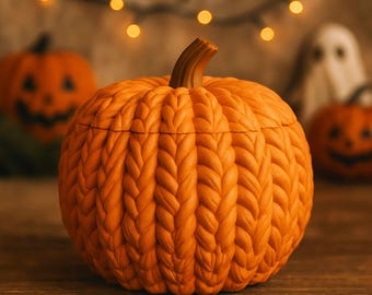 Knitted Pumpkin Basket STL File — 3D Printable Halloween Candy Holder No Supports Needed