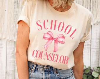Coquette Bow School Counselor Shirt, School Counselor Tee Gift, Counselor Gift, Back to School Teacher Tee, Appreciation Counselor Gift
