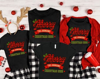 Camiseta navideña familiar personalizada "Feliz Navidad", camiseta con nombre familiar personalizado, camisetas navideñas a juego 2026, sudadera familiar a cuadros de búfalo, para niños