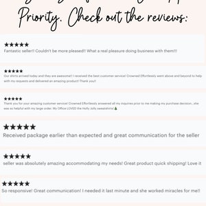 May include: Five-star reviews for a shop with the text "Your Satisfaction is Our Top Priority. Check out the reviews:". The reviews highlight the seller's excellent customer service, fast shipping, and high-quality products.